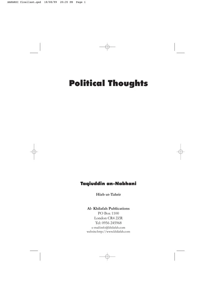 Political Thoughts of Hizb ut Tahrir cover