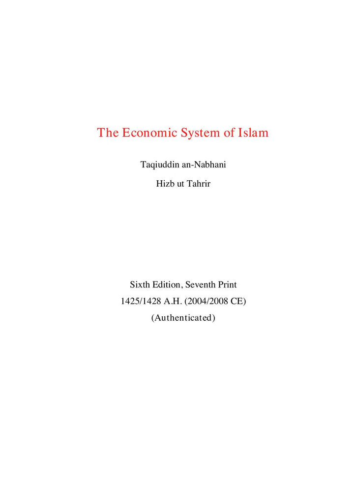 The Economic System of Islam cover