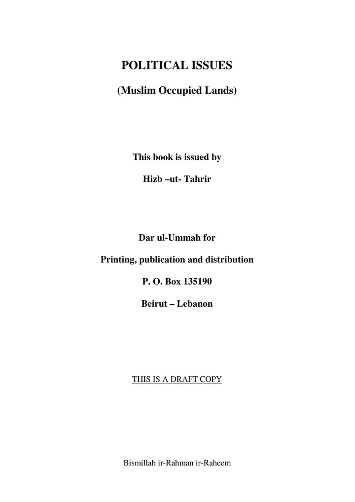 Political Issues (Muslim Occupied Lands) cover