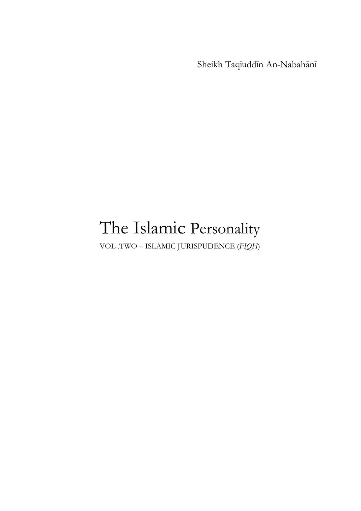 The Islamic Personality Vol. 2 - Islamic Jurisprudence cover