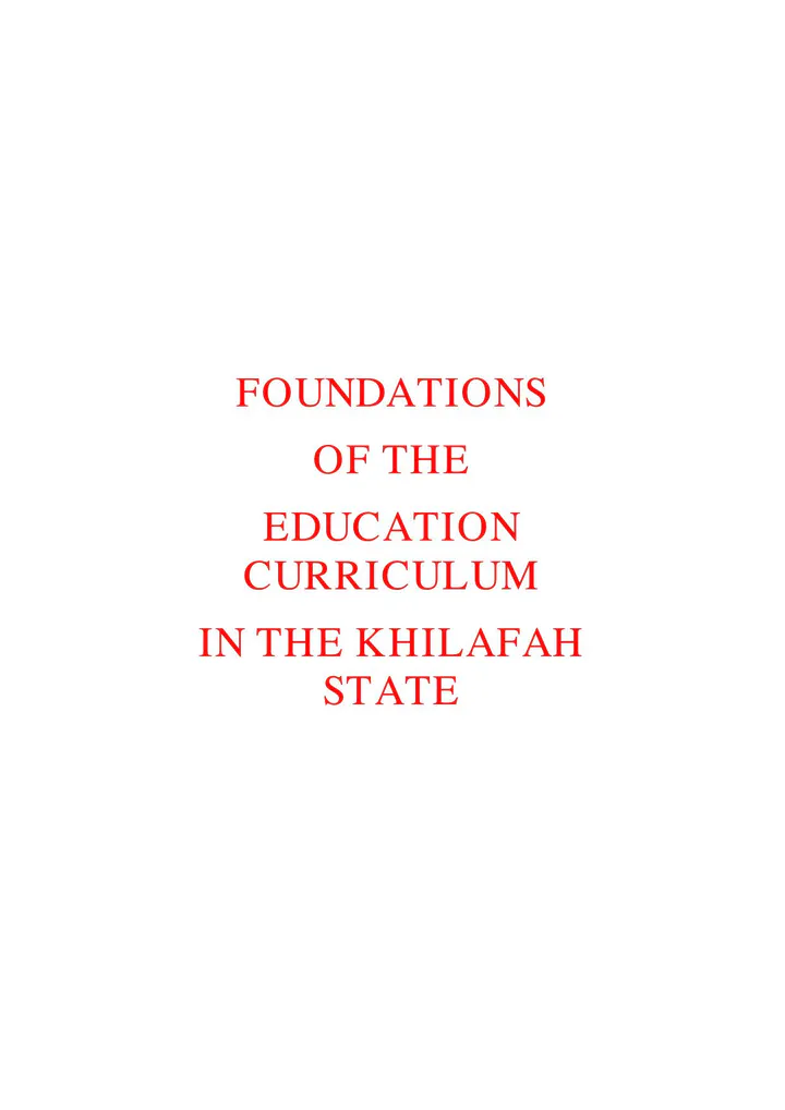 Foundations of the Education Curriculum in the Khilafah State cover