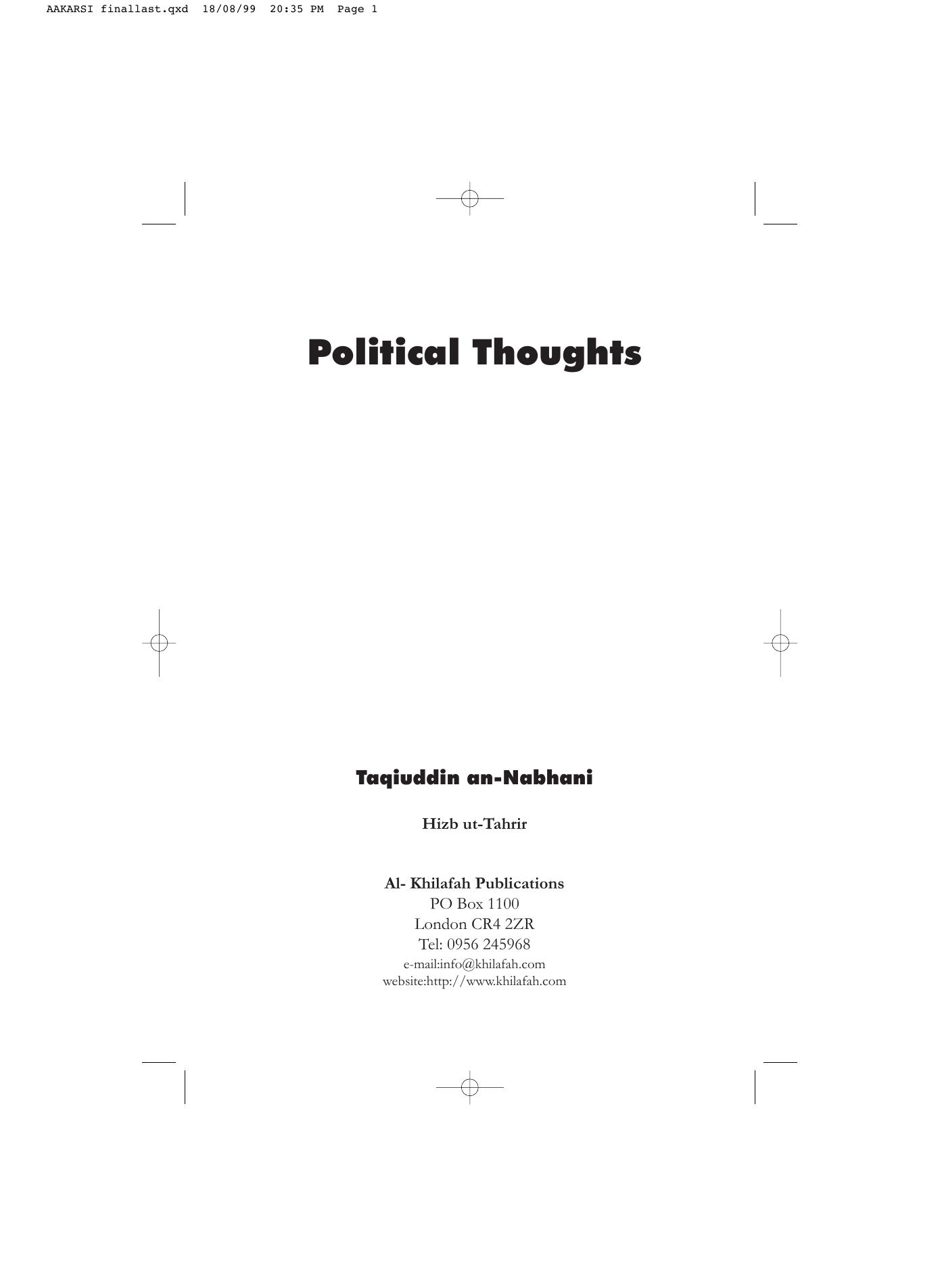 Political Thoughts of Hizb ut Tahrir cover