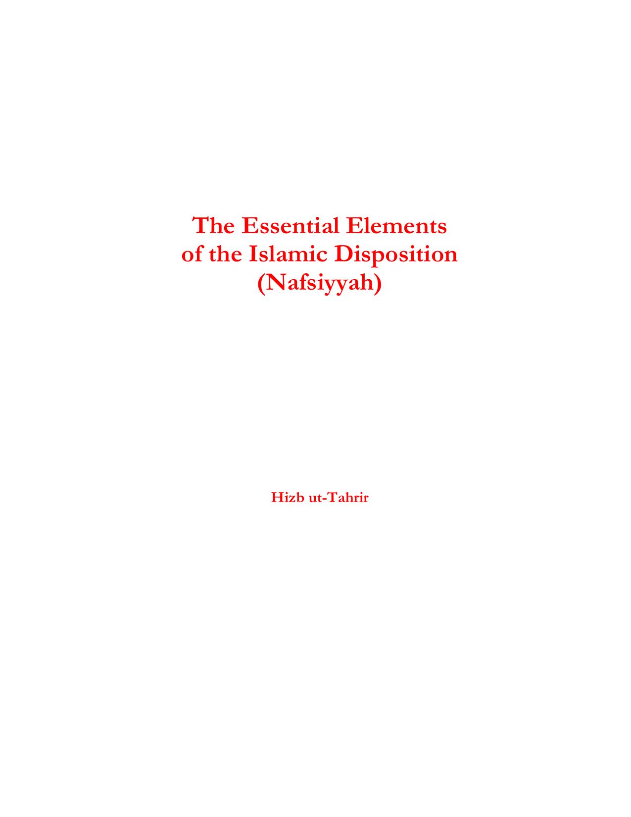 The Essential Elements of the Islamic Disposition (Nafsiyyah) cover