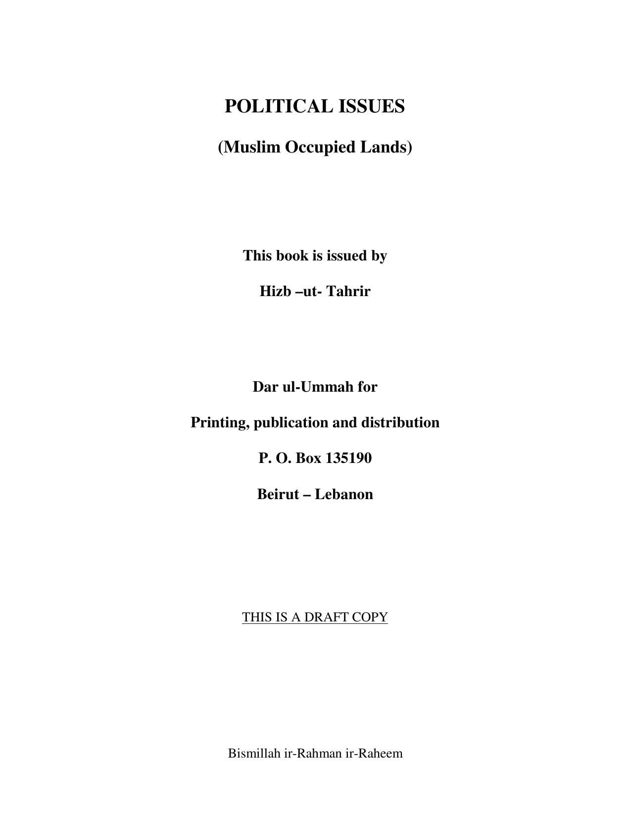 Political Issues (Muslim Occupied Lands) cover