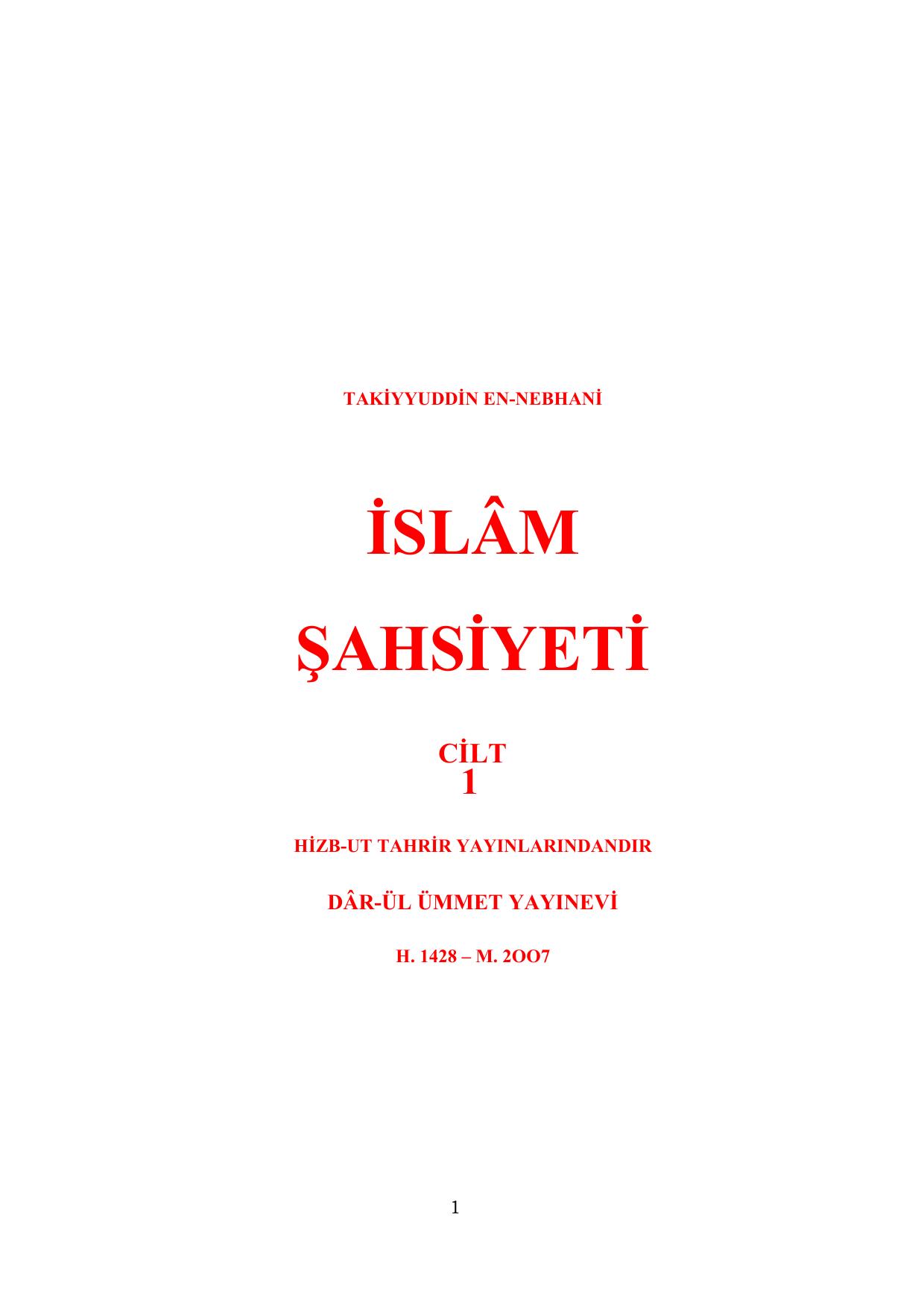 İslâm Şahsiyeti Cilt 1 cover
